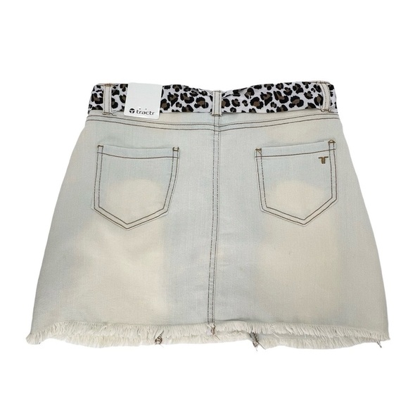 Tractr Jean Mini Skirt Skort Girls Size 12 Distressed Faded Leopard Belt New NWT - Picture 2 of 4